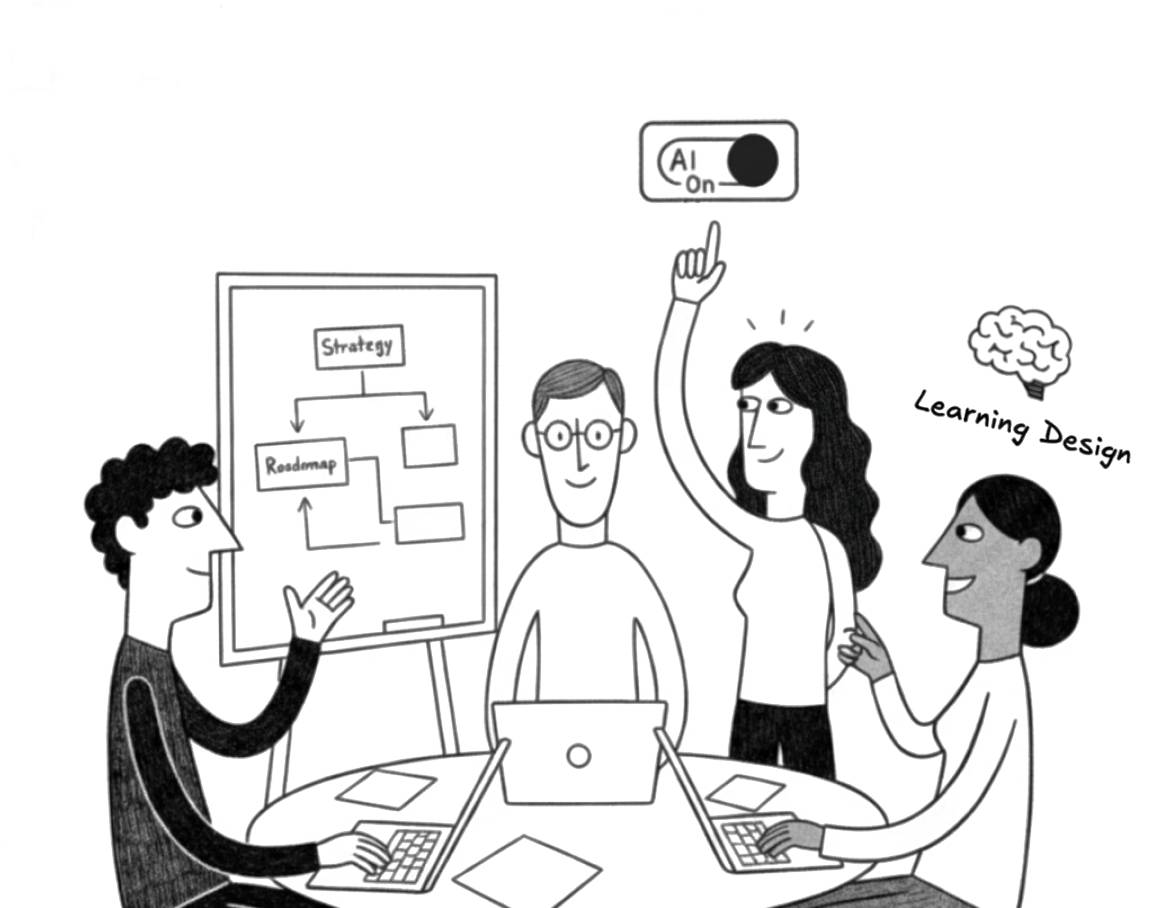 Diverse team actively collaborating on AI strategies